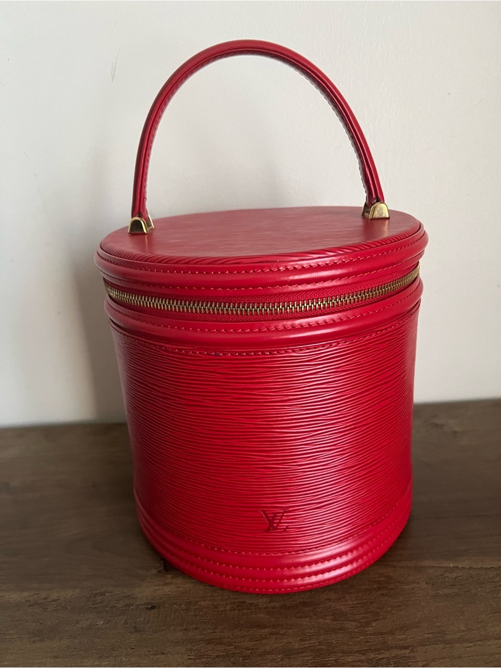 Louis Vuitton Red Epi Leather Round Vanity Case with Top Handle